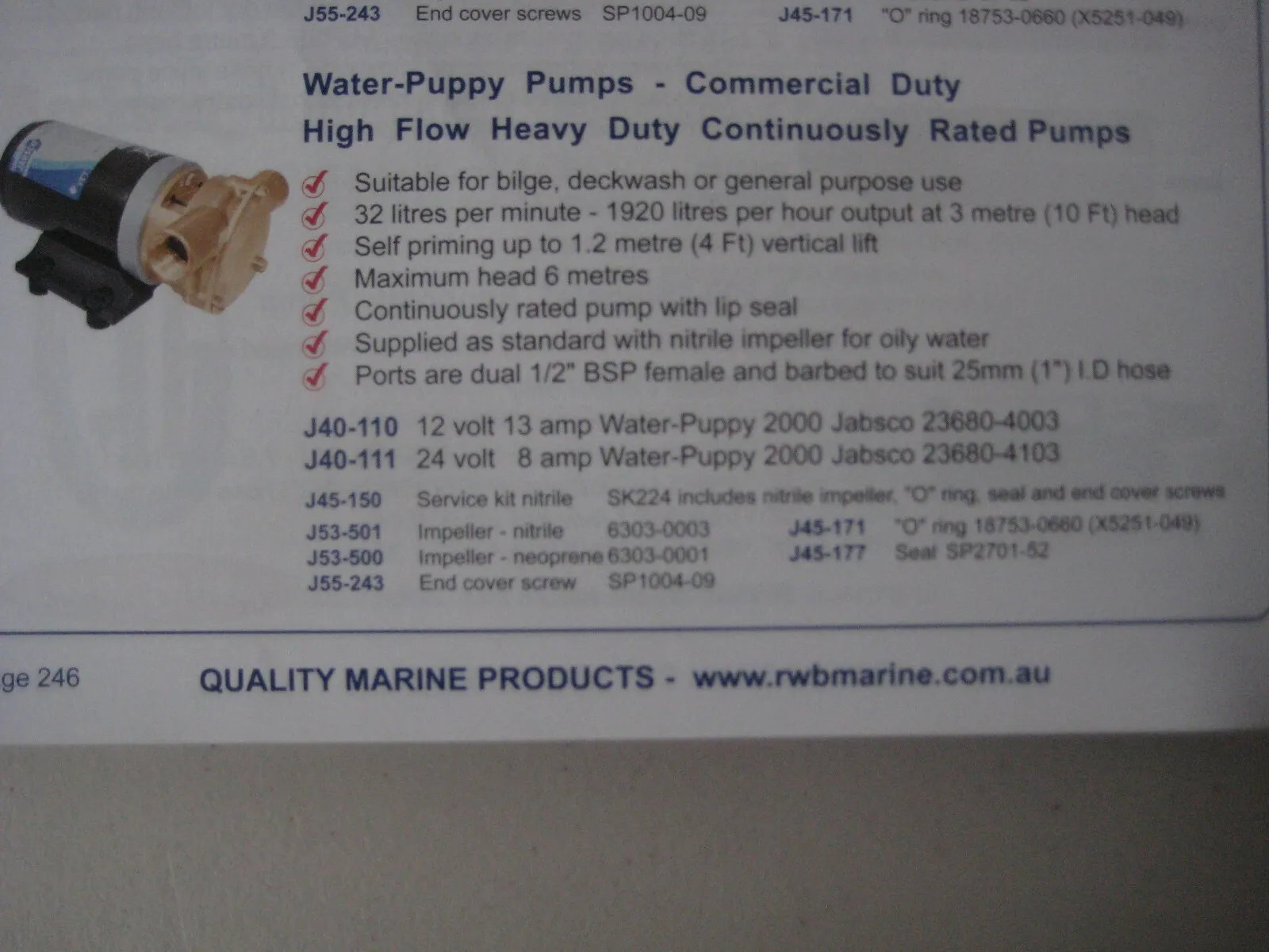 JABSCO WATER - PUPPY PUMPS - COMMERCIAL DUTY . MARINE OR GENERAL PURPOSE