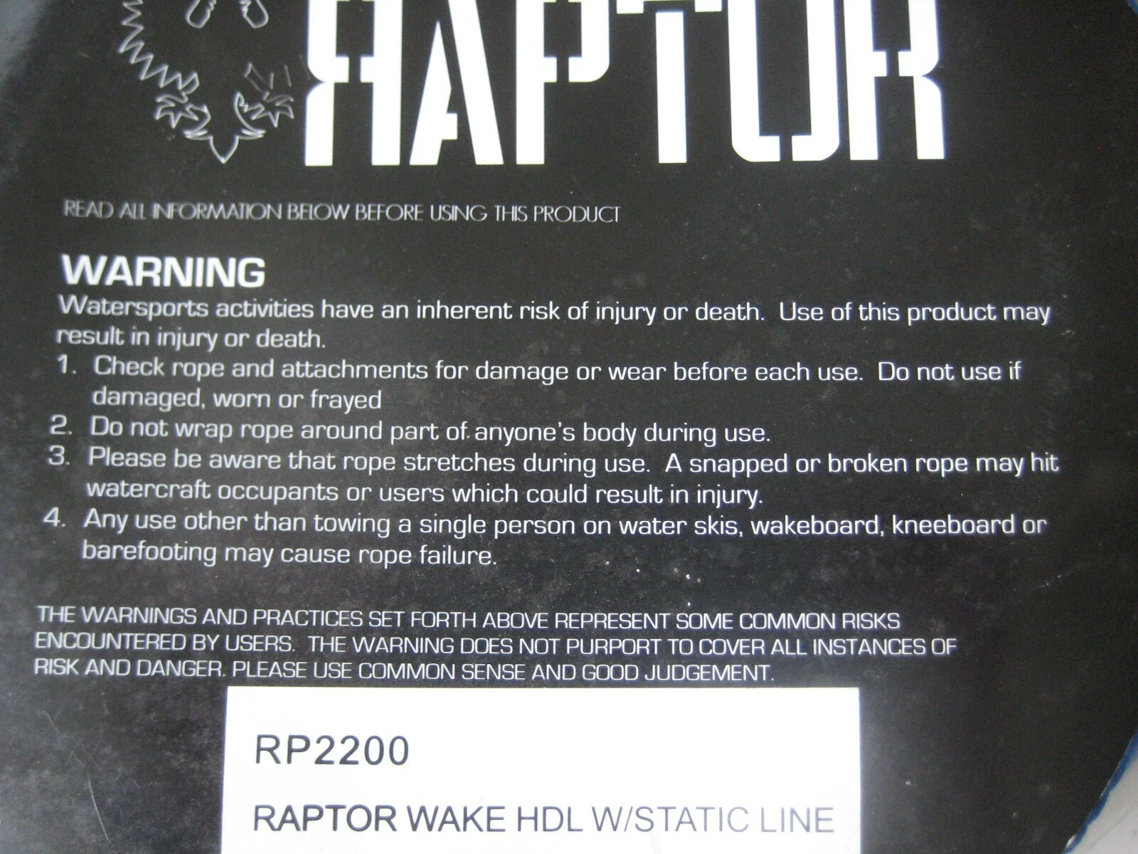 RAPTOR WAKEBOARD 15 INCH HANDLE & 4 LOOP STATIC LINE - Image 2