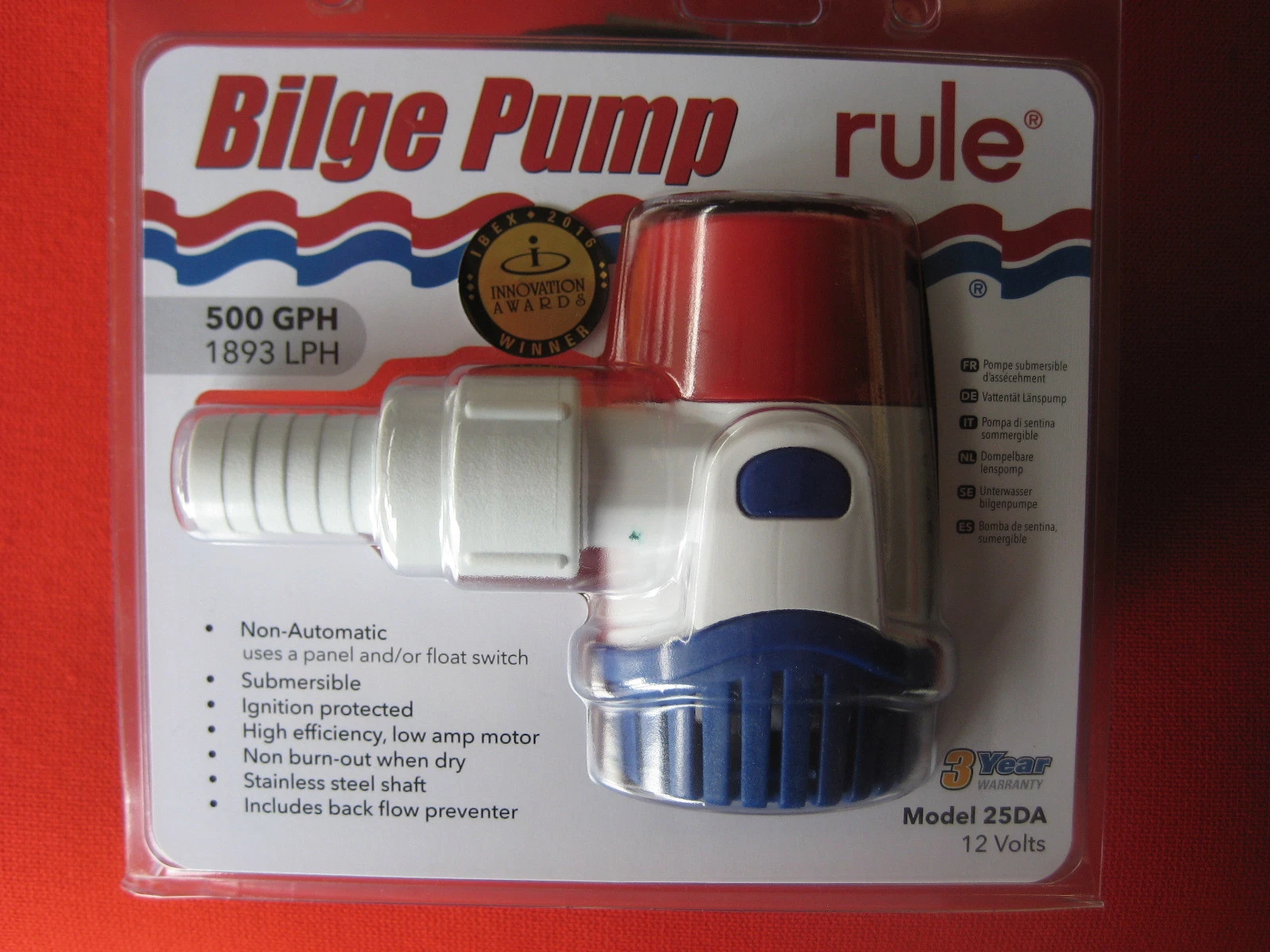 RULE 500 GPH BILGE PUMP . BOAT / POOL / FISH TANK / DRAIN / WATER TANK